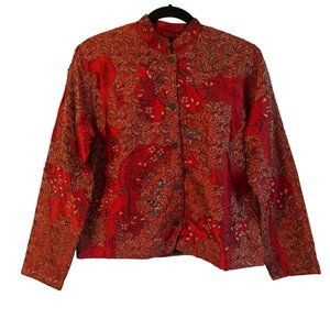Chico's Rich Red Embellished Applique Silk Jacket